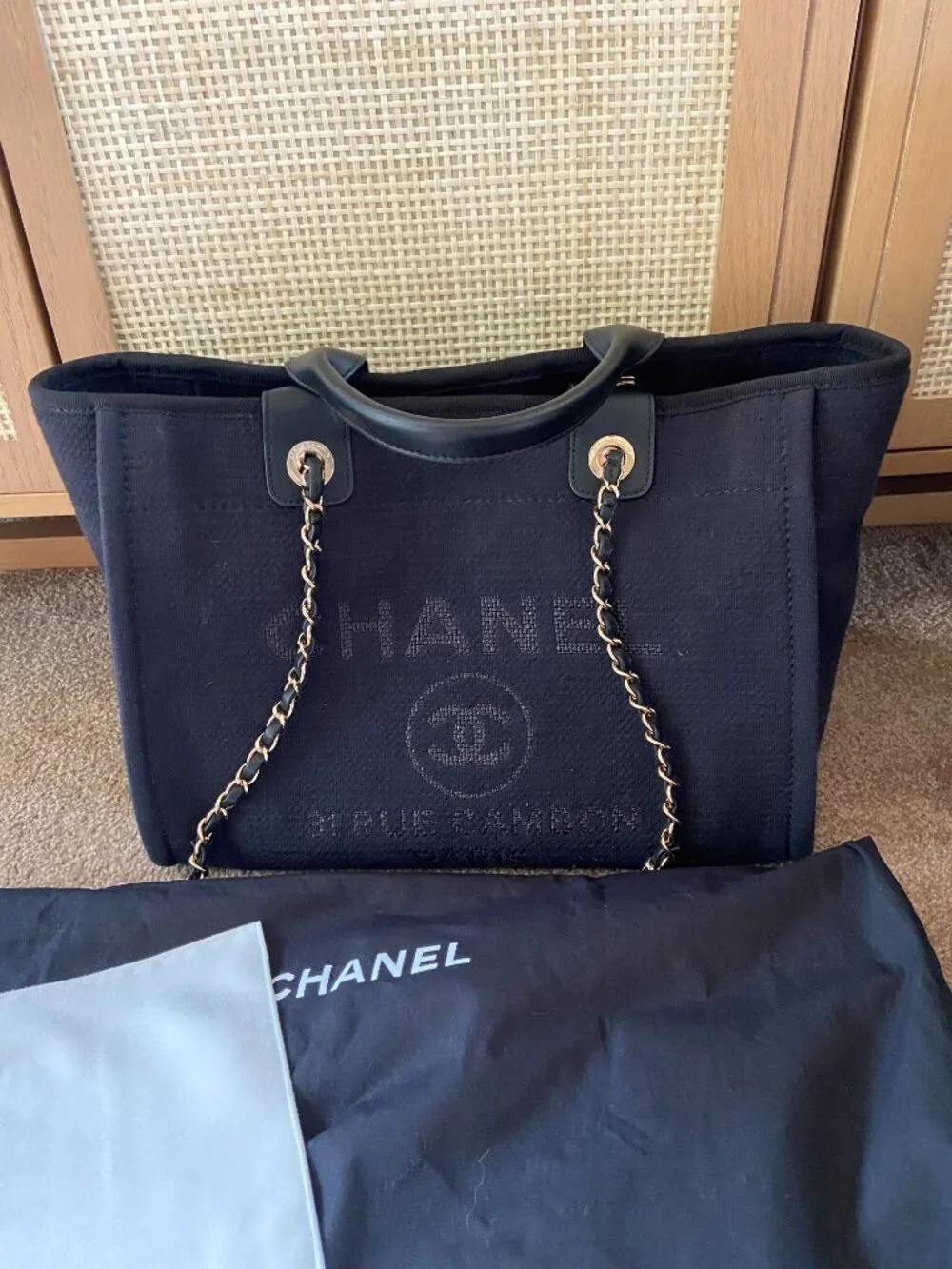 Chanel Large Deauville Shopping Tote Navy/Black BOX/DUST BAG